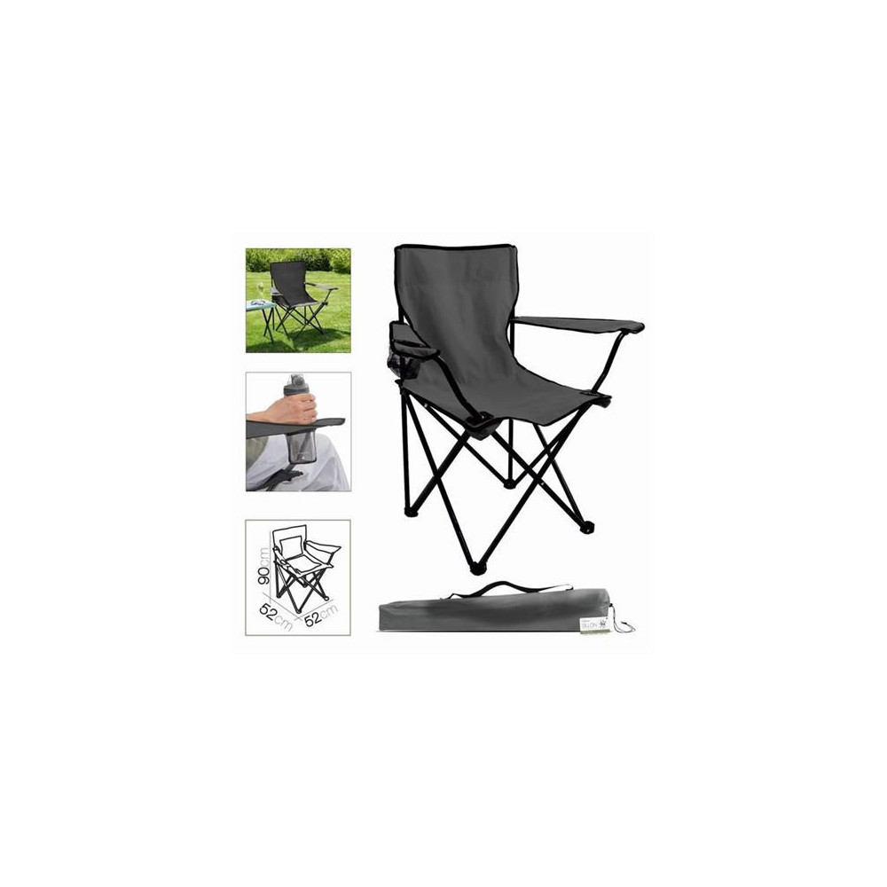 SILLA CAMPING PLEGABLE GRIS OSCURO 52X52X90CM