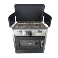 COCINA 2 FUEGOS CON TAPA + HORNO DE GAS CON SISTEMA DE SEGURIDAD MUVIP