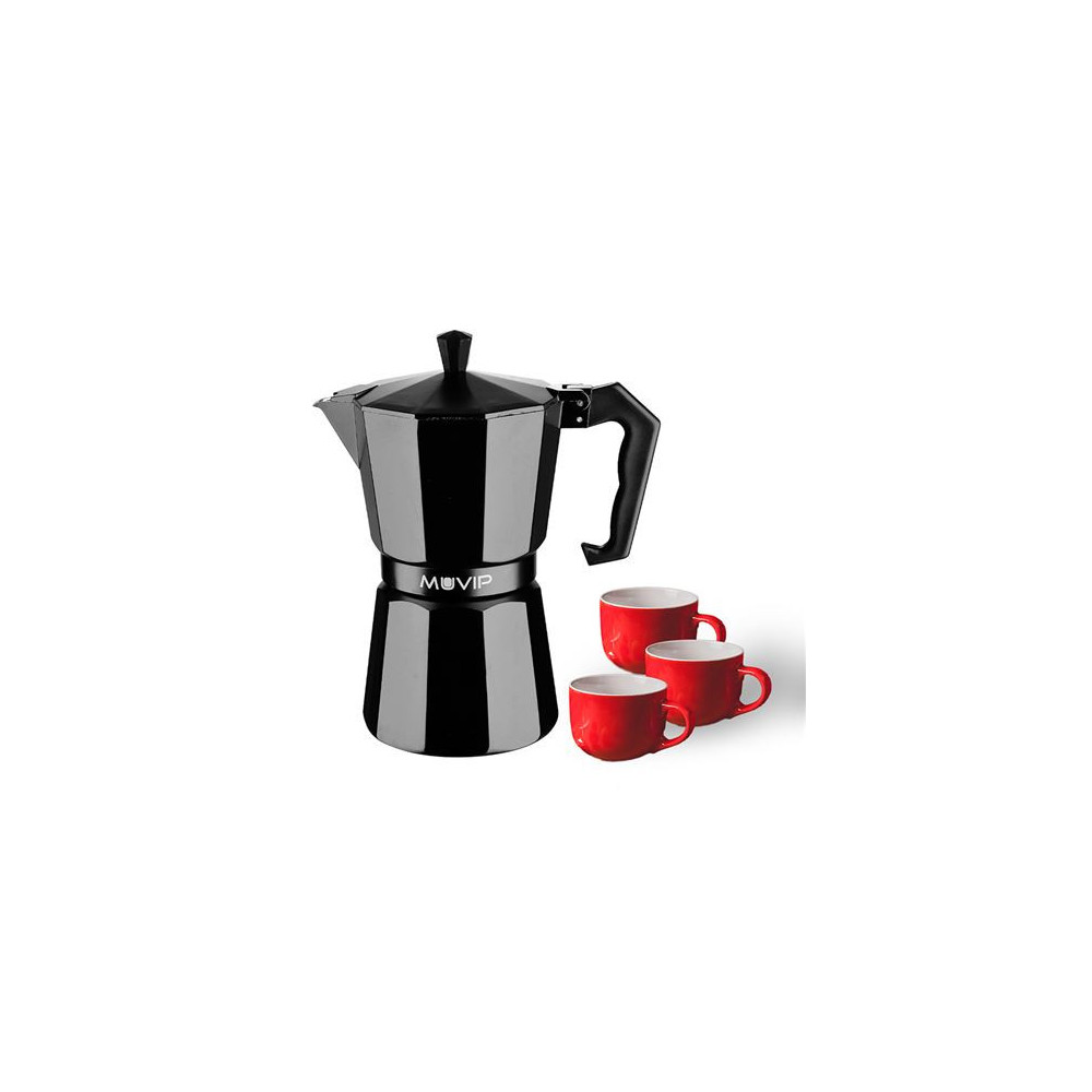CAFETERA 3 TAZAS ALUMINIO NEGRO MATE ANTIADHERENTE MUVIP