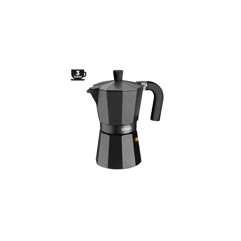 CAFETERA ALUMINIO 3 TAZAS VITRO NOIR NEGRO MONIX