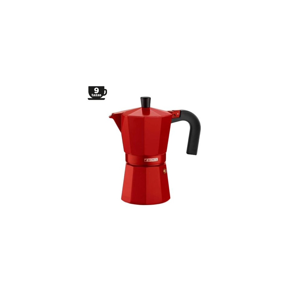 CAFETERA ITALIANA ALUMINIO 9 TAZAS VITRO ROJA MONIX