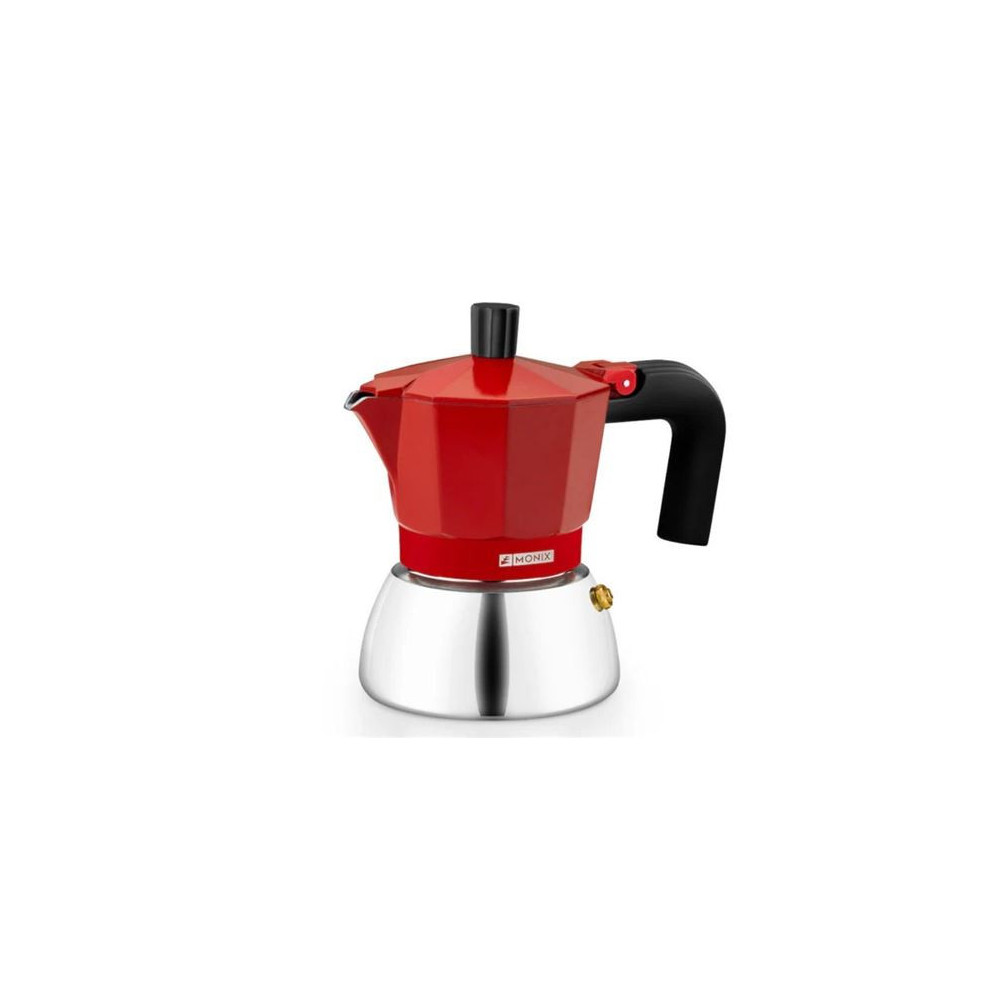 CAFETERA ITALIANA 6 TAZAS INDUCCION INOX ROJA MONIX