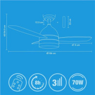 VENTILADOR DE TECHO 70W CON LUZ TRES TONALIDADES BLANCO JOCCA