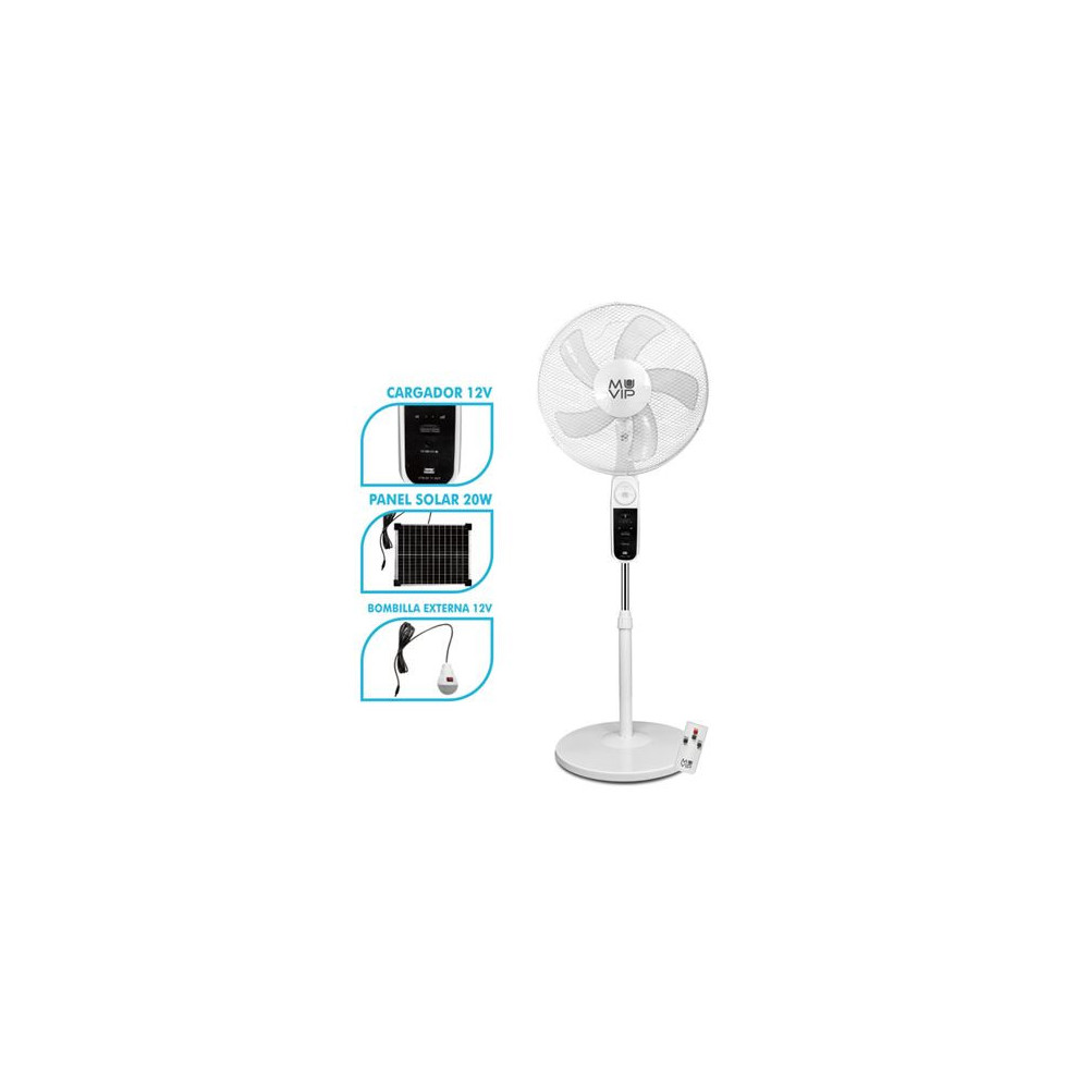 VENTILADOR DE PIE SOLAR 40CM | LUZ | USB | 12000MAH |4 VELOCIDADES MUVIP